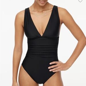 NWT J Crew V Neck Ruched One Piece Swimsuit Black Plus Size 3X